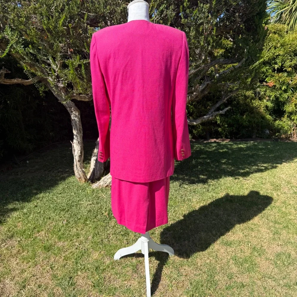 Vintage Worthington‎ Hot Pink Skirt Suit Set 10 12 Double Breasted Linen Blend